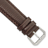 18mm Short Dark Brown Lizard Grain Leather Silver-tone Buckle Watch Band