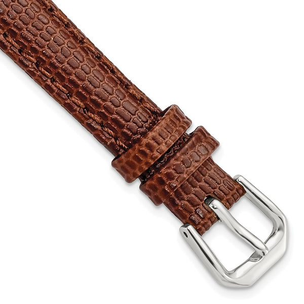 12mm Havana/Brown Lizard Grain Leather Silver-tone Buckle Watch Band