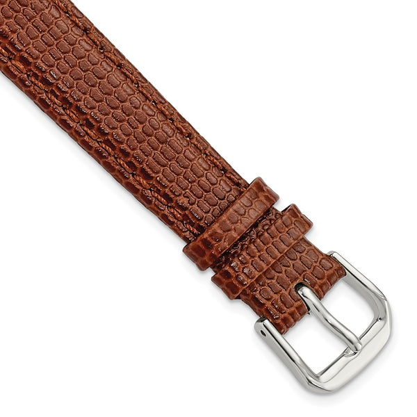 14mm Havana/Brown Lizard Grain Leather Silver-tone Buckle Watch Band