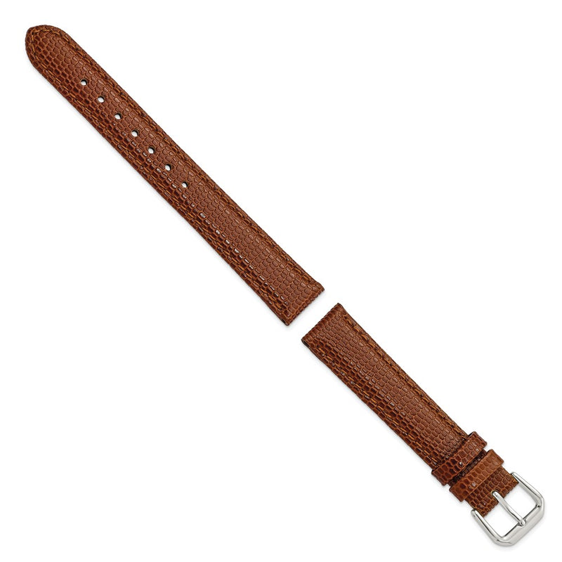 15mm Havana/Brown Lizard Grain Leather Silver-tone Buckle Watch Band