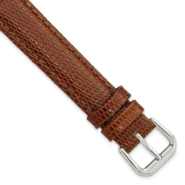 DeBeer 15mm Havana Lizard Grain Leather with Silver-tone Buckle 7.5 inch Watch Band