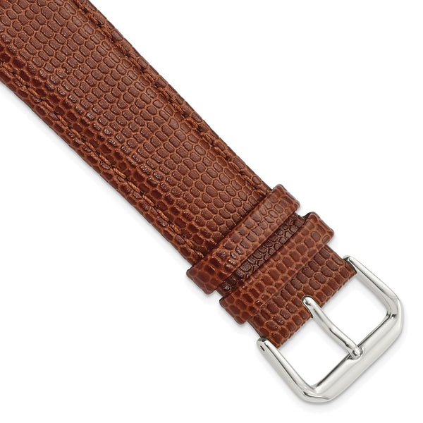 20mm Havana/Brown Lizard Grain Leather Silver-tone Buckle Watch Band