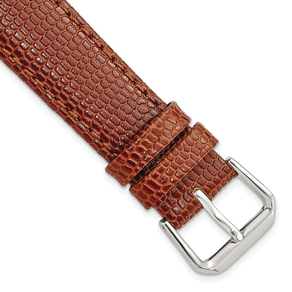 18mm Short Havana/Brown Lizard Grain Leather Silver-tone Bkle Watch Band