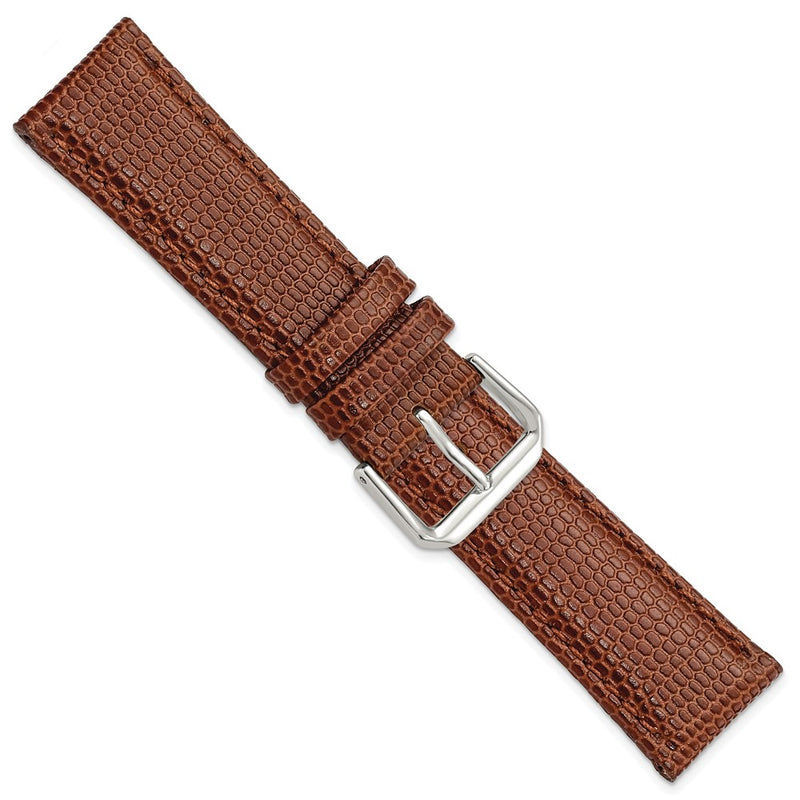 DeBeer 20mm Short Havana Lizard Grain Leather with Silver-tone Buckle 6.75 inch Watch Band