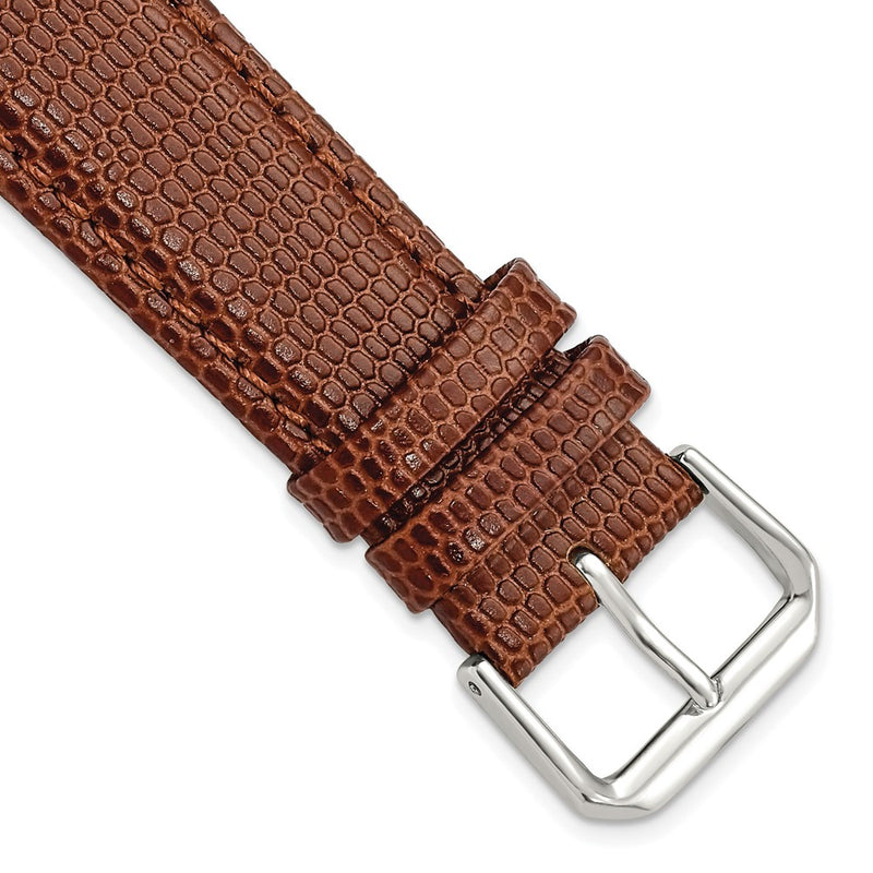 20mm Short Havana/Brown Lizard Grain Leather Silver-tone Bkle Watch Band