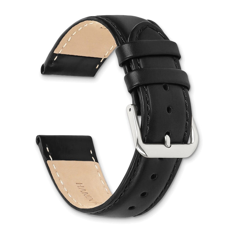 DeBeer 10mm Black Italian Leather with Silver-tone Buckle 6.75 inch Watch Band