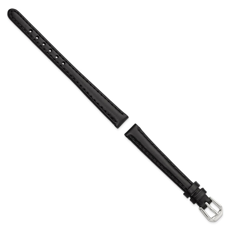 DeBeer 10mm Black Italian Leather with Silver-tone Buckle 6.75 inch Watch Band