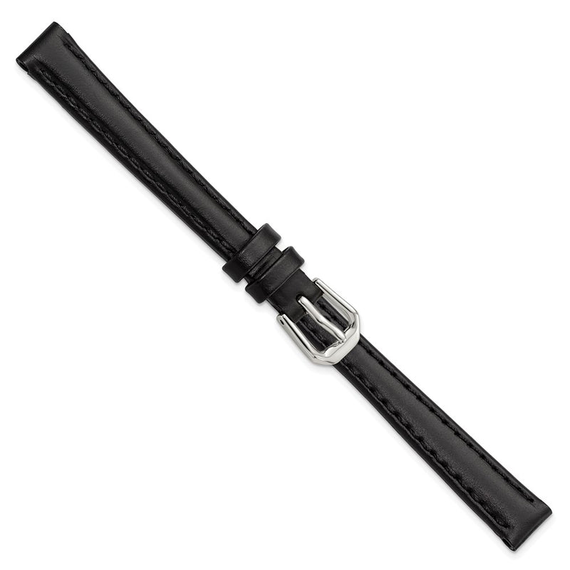 DeBeer 10mm Black Italian Leather with Silver-tone Buckle 6.75 inch Watch Band