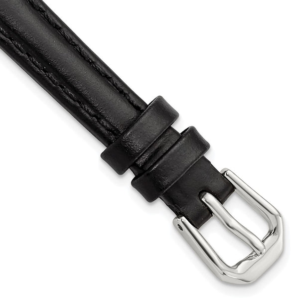 DeBeer 10mm Black Italian Leather with Silver-tone Buckle 6.75 inch Watch Band