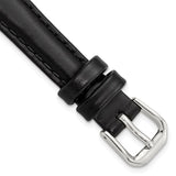 12mm Black Italian Leather Silver-tone Buckle Watch Band