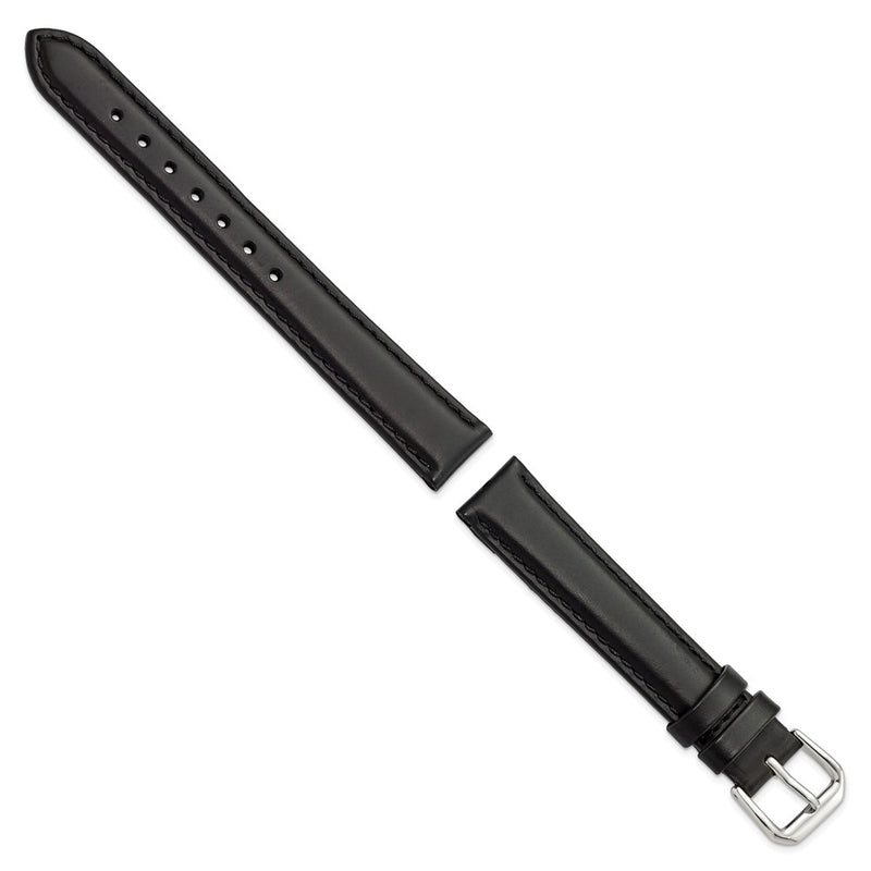 DeBeer 15mm Black Italian Leather with Silver-tone Buckle 7.5 inch Watch Band