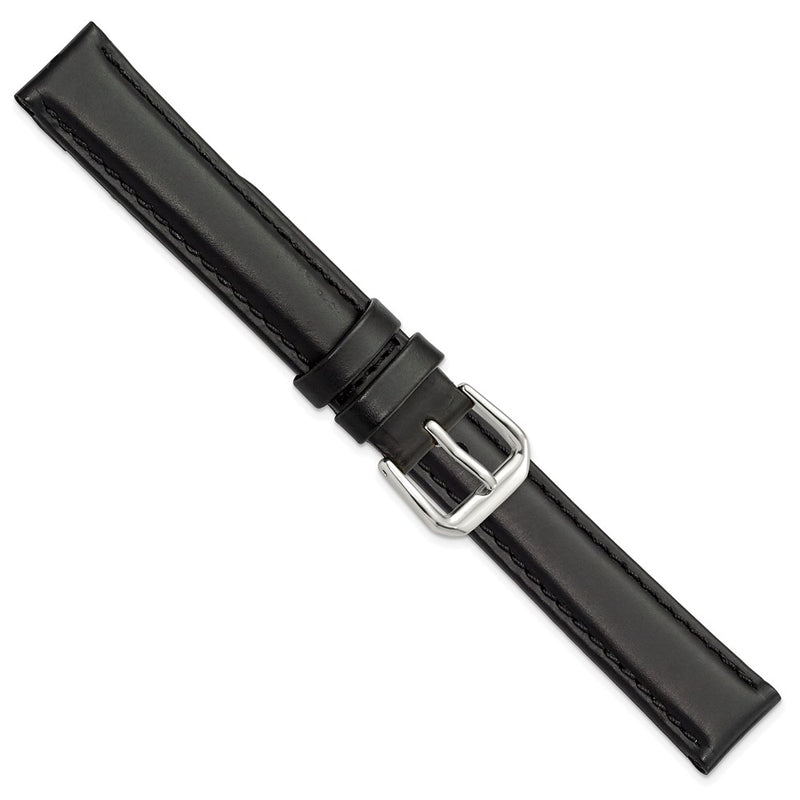 DeBeer 15mm Black Italian Leather with Silver-tone Buckle 7.5 inch Watch Band