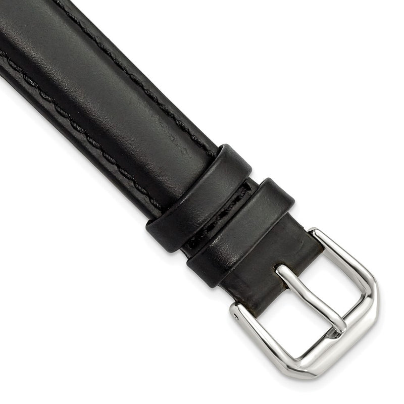 DeBeer 15mm Black Italian Leather with Silver-tone Buckle 7.5 inch Watch Band