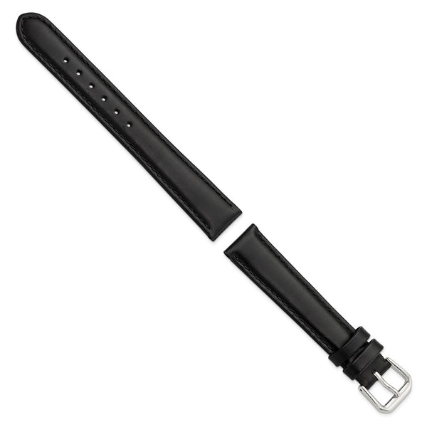 DeBeer 16mm Black Italian Leather with Silver-tone Buckle 7.5 inch Watch Band