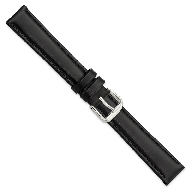 DeBeer 16mm Black Italian Leather with Silver-tone Buckle 7.5 inch Watch Band