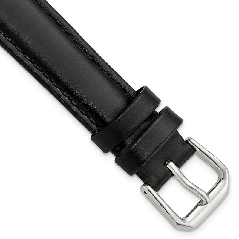 16mm Black Italian Leather Silver-tone Buckle Watch Band