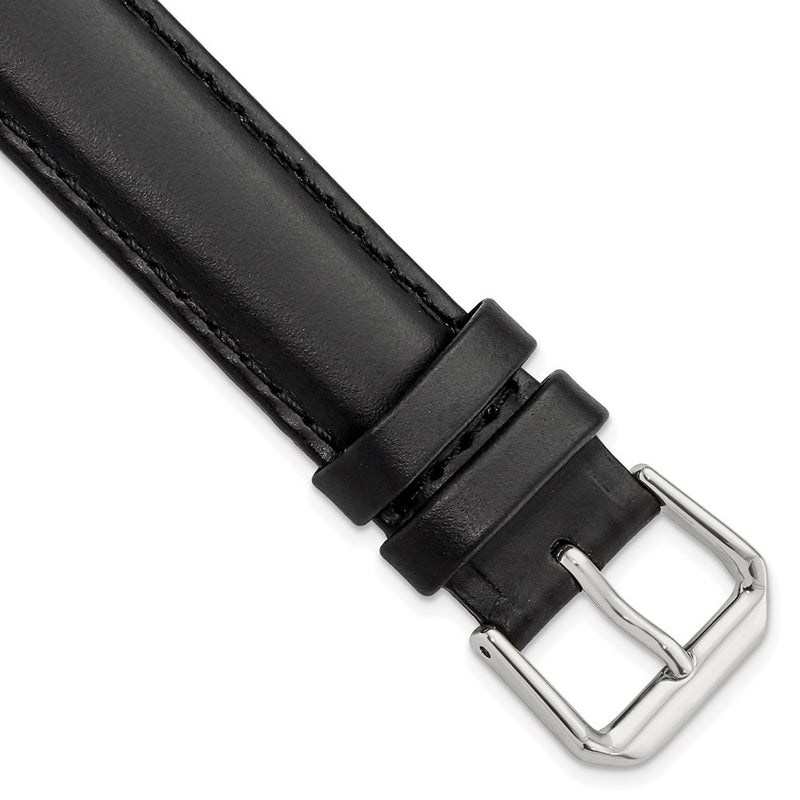 17mm Black Italian Leather Silver-tone Buckle Watch Band