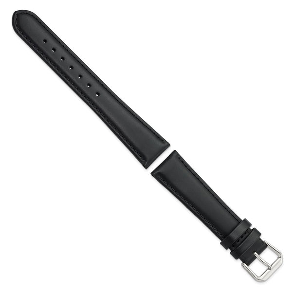 DeBeer 19mm Black Italian Leather with Silver-tone Buckle 7.5 inch Watch Band