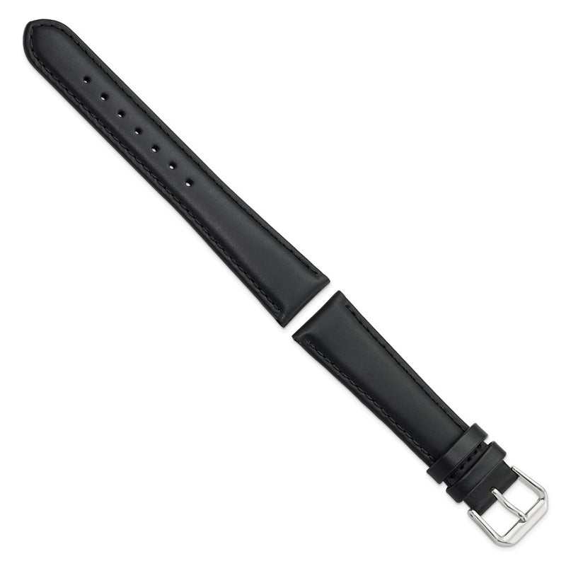 DeBeer 19mm Black Italian Leather with Silver-tone Buckle 7.5 inch Watch Band