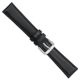 19mm Black Italian Leather Silver-tone Buckle Watch Band