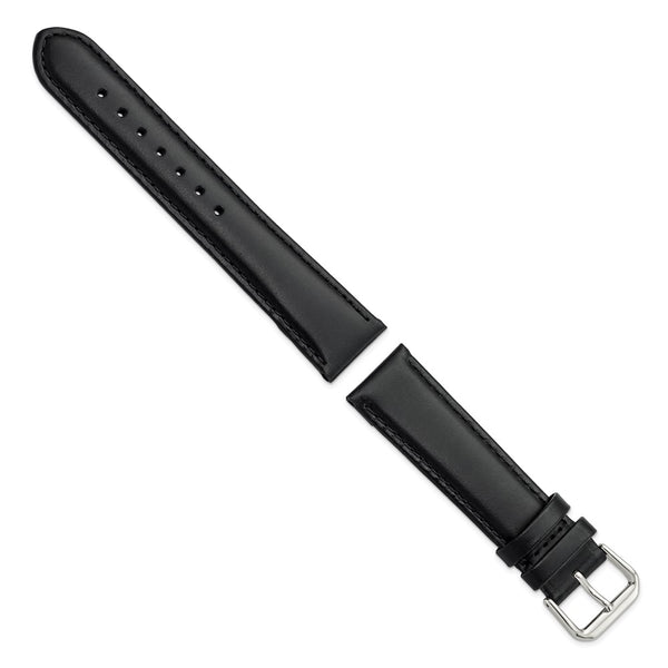 DeBeer 20mm Black Italian Leather with Silver-tone Buckle 7.5 inch Watch Band