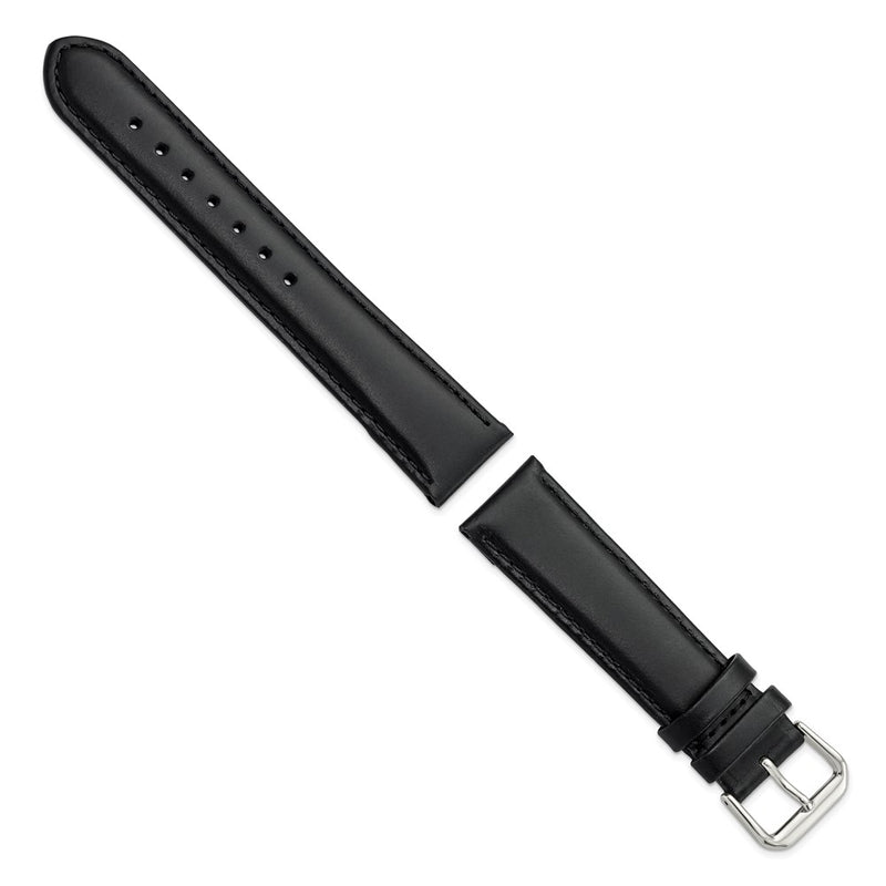 DeBeer 20mm Black Italian Leather with Silver-tone Buckle 7.5 inch Watch Band