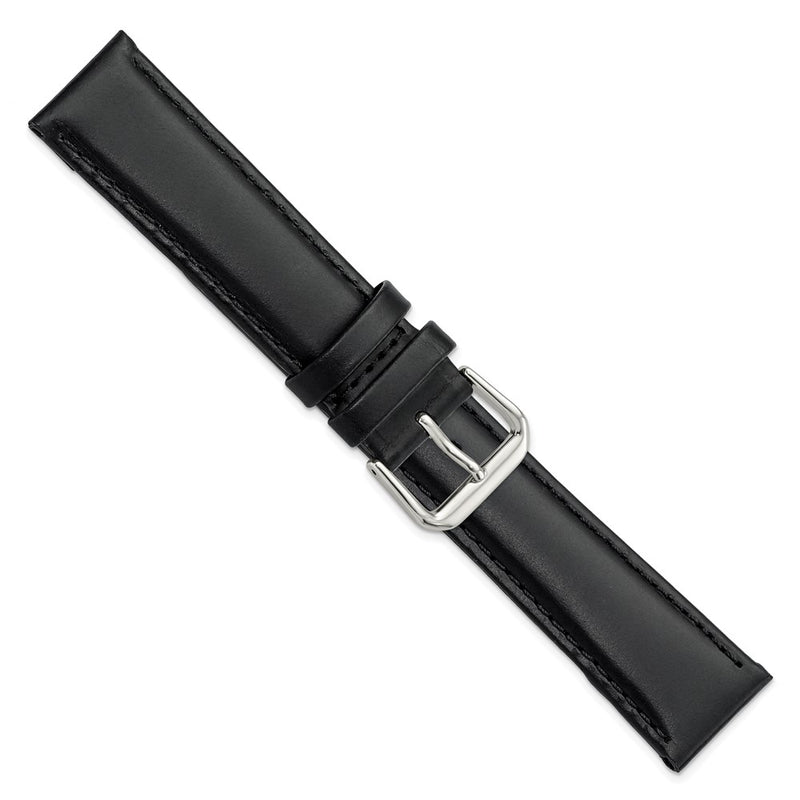 20mm Black Italian Leather Silver-tone Buckle Watch Band