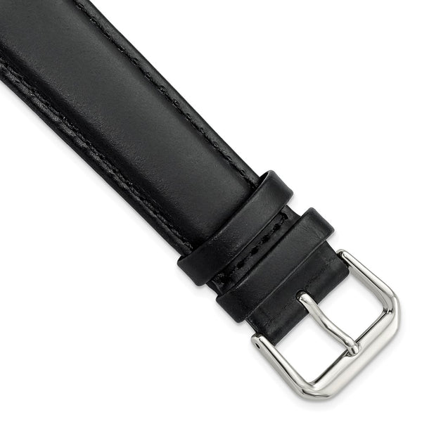 20mm Black Italian Leather Silver-tone Buckle Watch Band