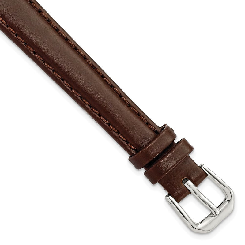 12mm Dark Brown Italian Leather Silver-tone Buckle Watch Band