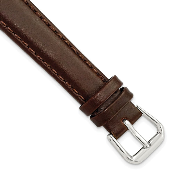 14mm Dark Brown Italian Leather Silver-tone Buckle Watch Band