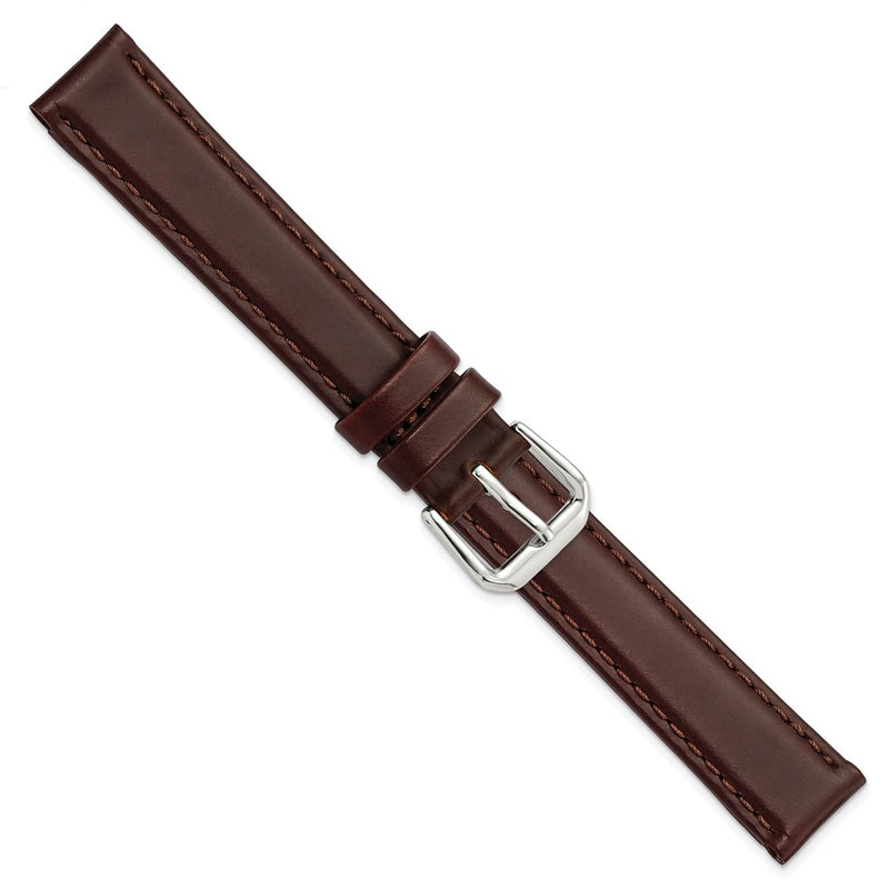 15mm Dark Brown Italian Leather Silver-tone Buckle Watch Band