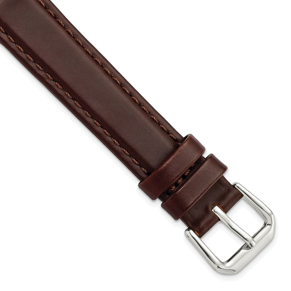 15mm Dark Brown Italian Leather Silver-tone Buckle Watch Band