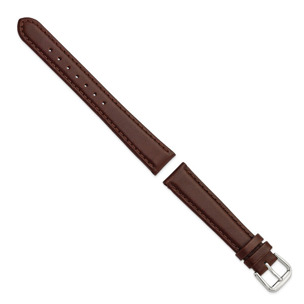 16mm Dark Brown Italian Leather Silver-tone Buckle Watch Band