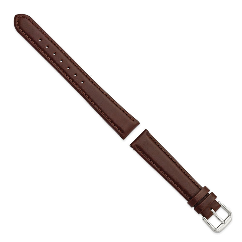 DeBeer 16mm Dark Brown Italian Leather with Silver-tone Buckle 7.5 inch Watch Band