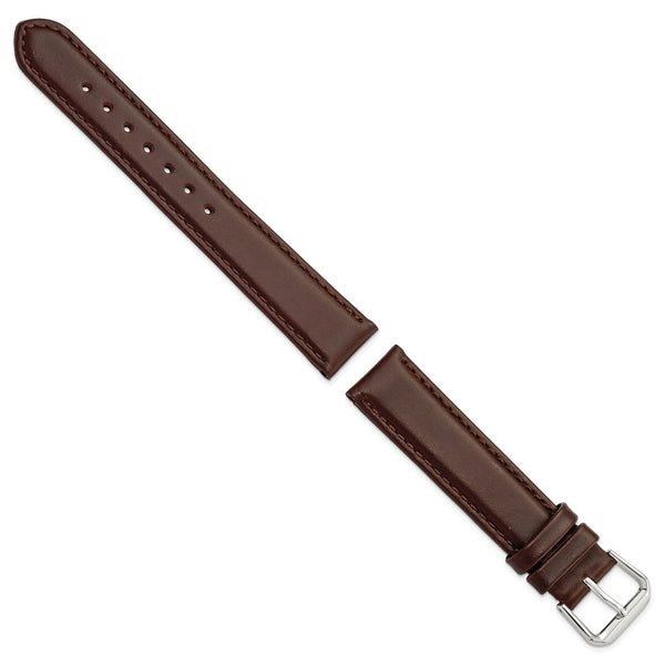 17mm Dark Brown Italian Leather Silver-tone Buckle Watch Band