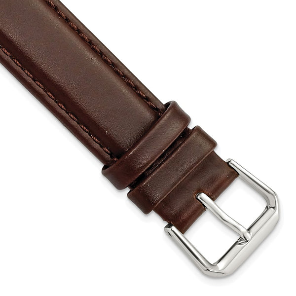 17mm Dark Brown Italian Leather Silver-tone Buckle Watch Band