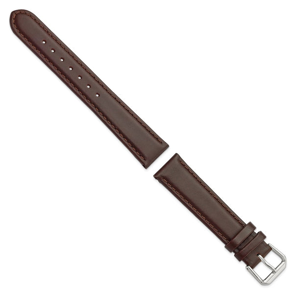 DeBeer 18mm Dark Brown Italian Leather with Silver-tone Buckle 7.5 inch Watch Band