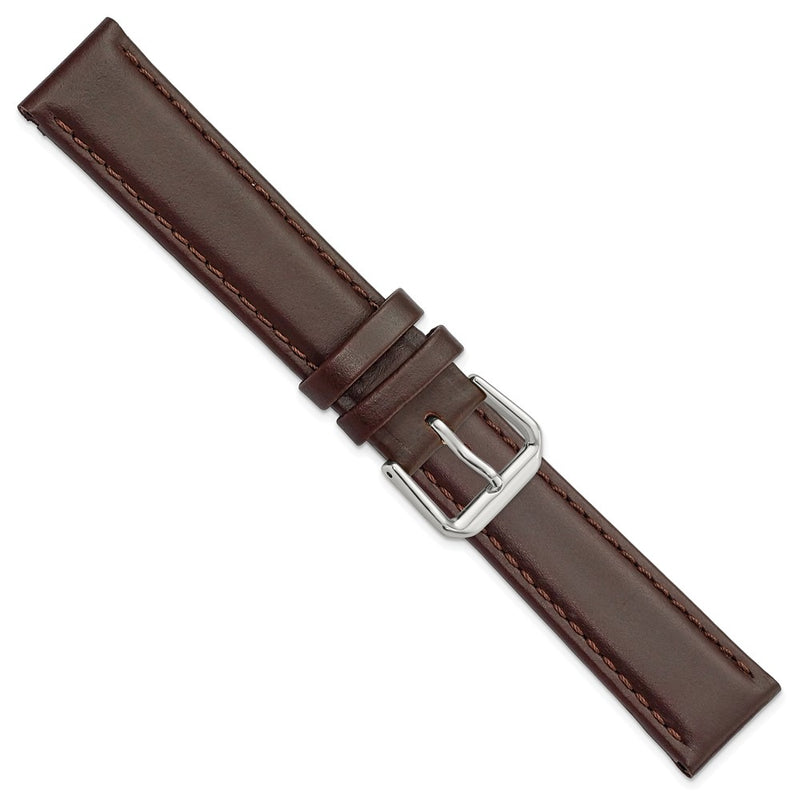DeBeer 18mm Dark Brown Italian Leather with Silver-tone Buckle 7.5 inch Watch Band