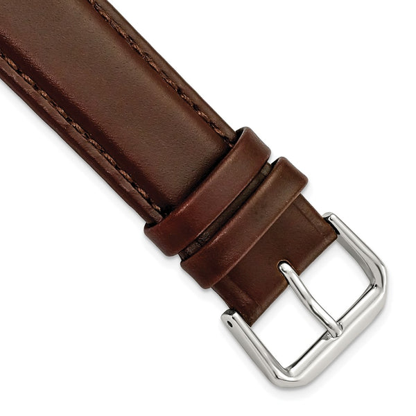 19mm Dark Brown Italian Leather Silver-tone Buckle Watch Band