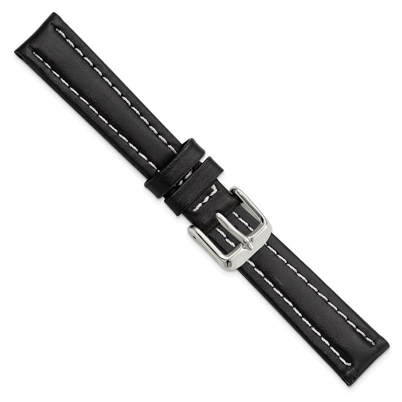 14mm Black Oil-tanned Leather Silver-tone Buckle Watch Band