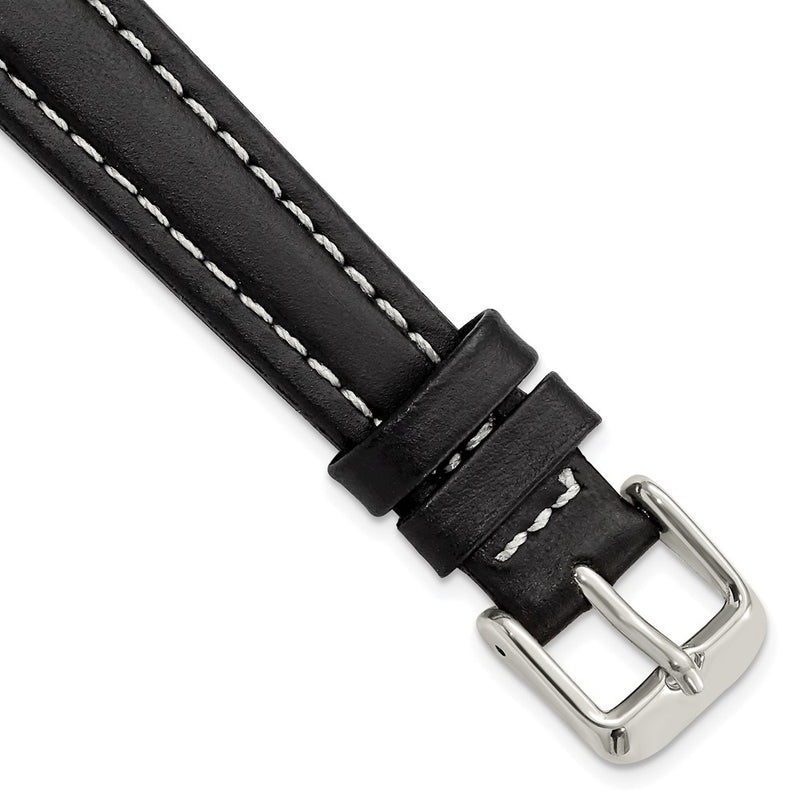 14mm Black Oil-tanned Leather Silver-tone Buckle Watch Band