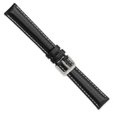 16mm Black Oil-tanned Leather Silver-tone Buckle Watch Band