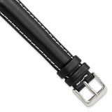 16mm Black Oil-tanned Leather Silver-tone Buckle Watch Band