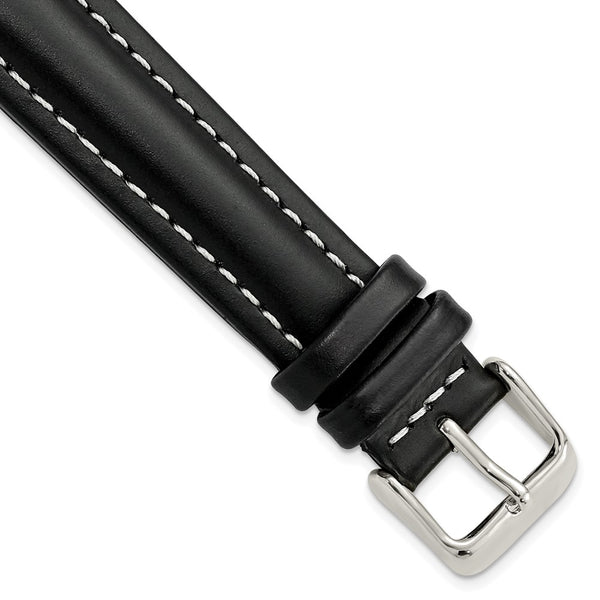 18mm Black Oil-tanned Leather Silver-tone Buckle Watch Band