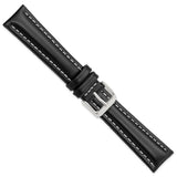 DeBeer 19mm Black Oil-tanned Leather with White Stitching and Silver-tone Buckle 7.5 inch Watch Band