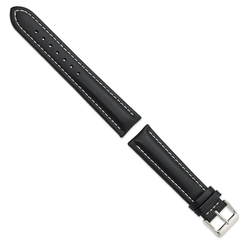 20mm Black Oil-tanned Leather Silver-tone Buckle Watch Band