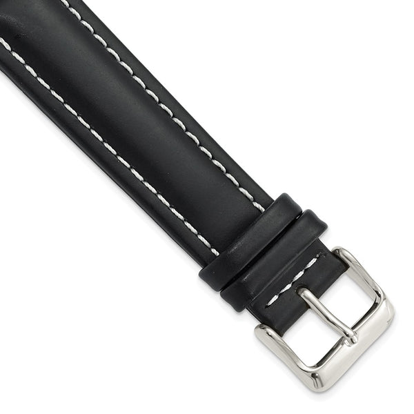 20mm Black Oil-tanned Leather Silver-tone Buckle Watch Band