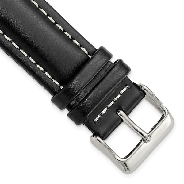 22mm Black Oil-tanned Leather Silver-tone Buckle Watch Band