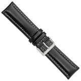 24mm Black Oil-tanned Leather Silver-tone Buckle Watch Band