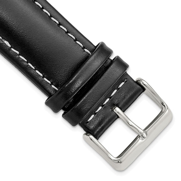 24mm Black Oil-tanned Leather Silver-tone Buckle Watch Band